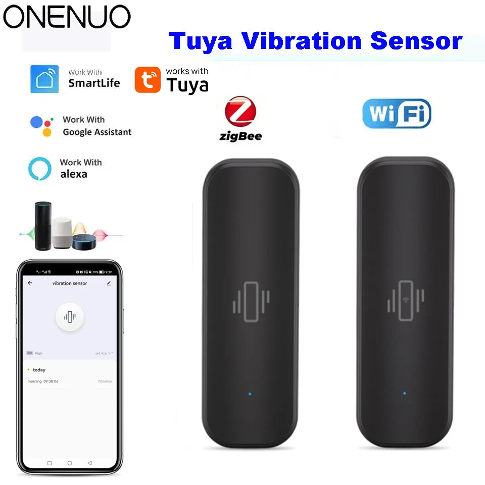 WiFi or Zigbee Vibration Sensor Home Security Protection Tuya Smart Life App Real-time Remote Shock Alarm with Black Color