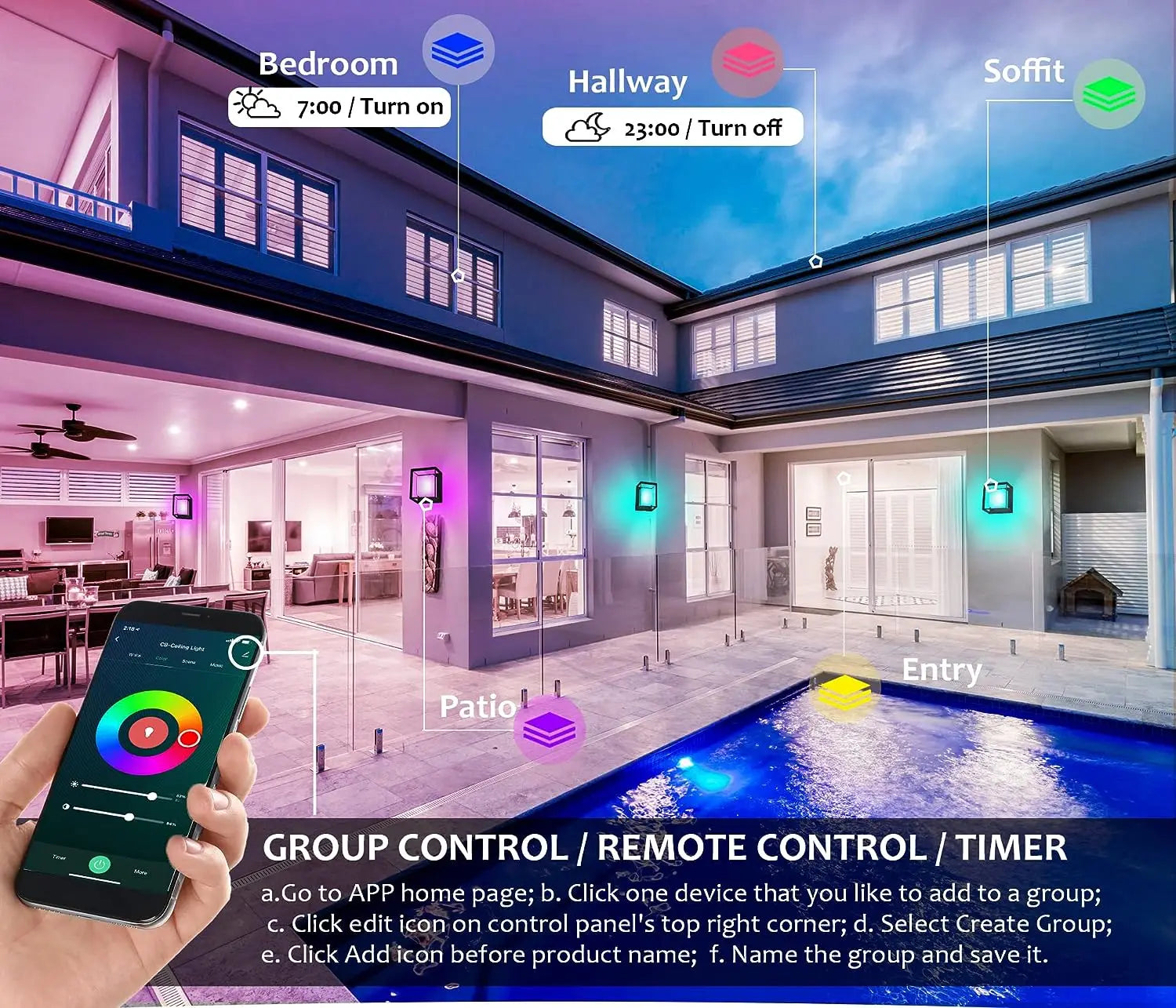 WIFI Smart LED Wall Lamp Outdoor Light Fxiture 20W 2700k-6500k Waterproof RGBICW Color Voice Control Work With Alexa Google