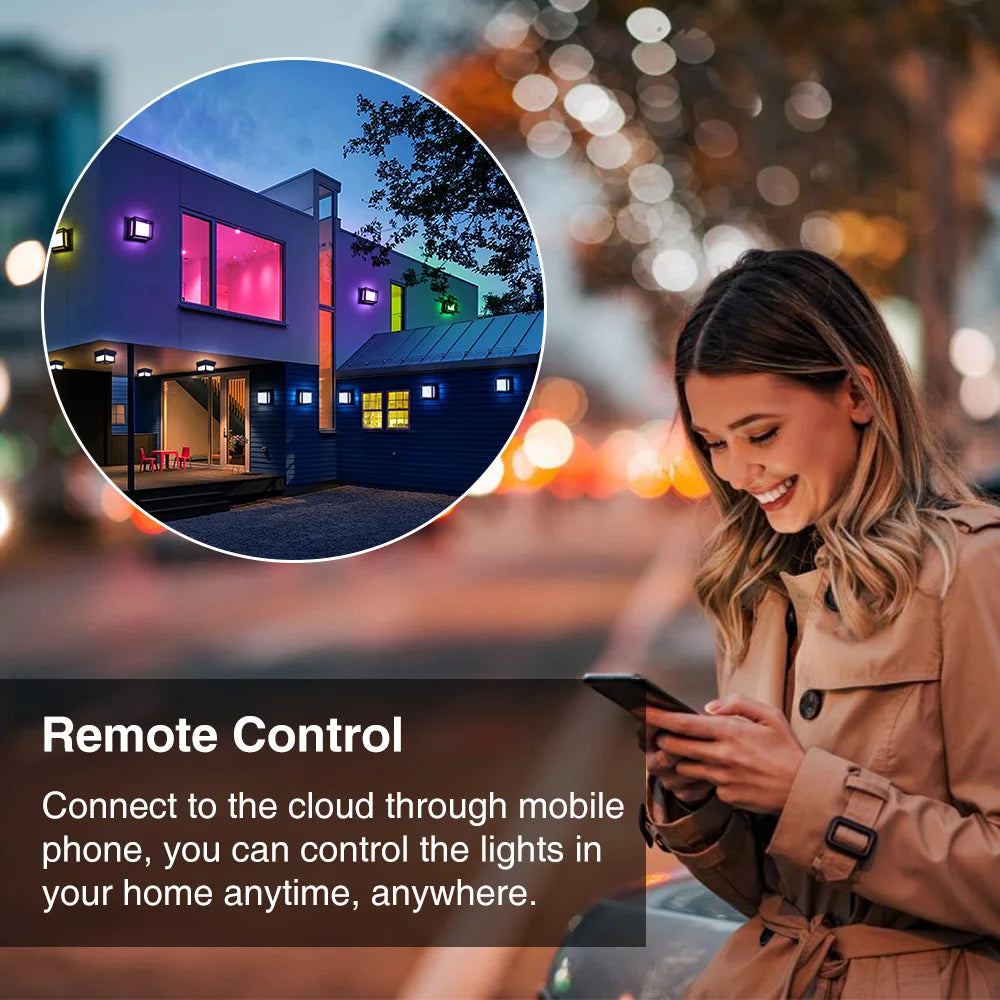 WIFI Smart LED Wall Lamp Outdoor Light Fxiture 20W 2700k-6500k Waterproof RGBICW Color Voice Control Work With Alexa Google