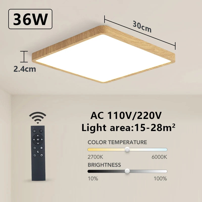 MARPOU Tuya Smart LED Ceiling Lamp Wood Grain App Voice Control Alexa/Google Remote Control Square Ceiling Lights Living Room