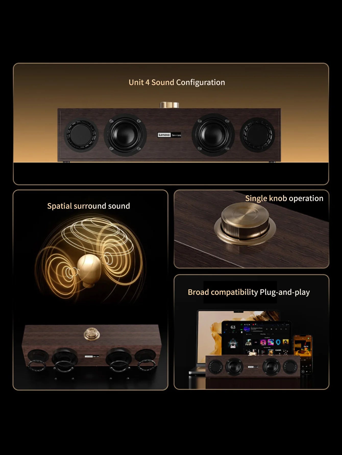 Lenovo C02 Multimedia Speaker Bluetooth Speaker Wired/Bluetooth Dual-Mode Speaker Retro Speaker Universal for Tv, Computer, and Mobile Phone Subwoofer