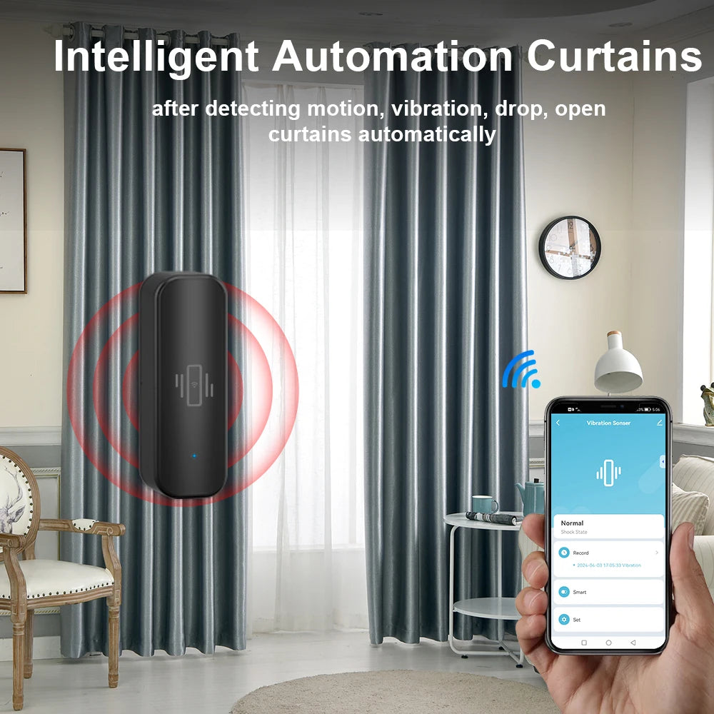 WiFi or Zigbee Vibration Sensor Home Security Protection Tuya Smart Life App Real-time Remote Shock Alarm with Black Color