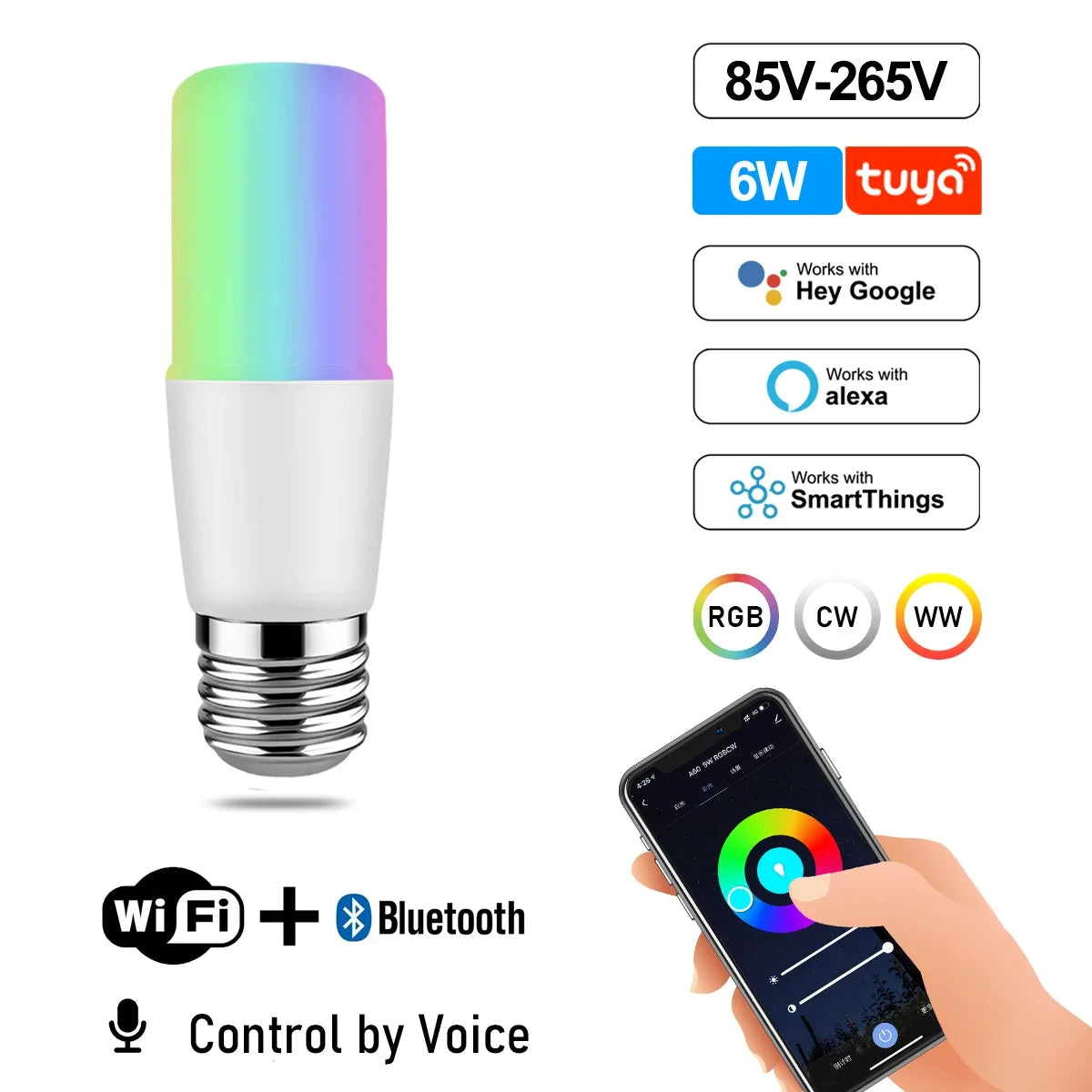 Dimmable Tuya Rgb Smart Bulb Gu10 C37 A60 T37 E14 E27 B22 Light Wifi Led Magic Lamp AC85V-265V Work With Alexa Google Home