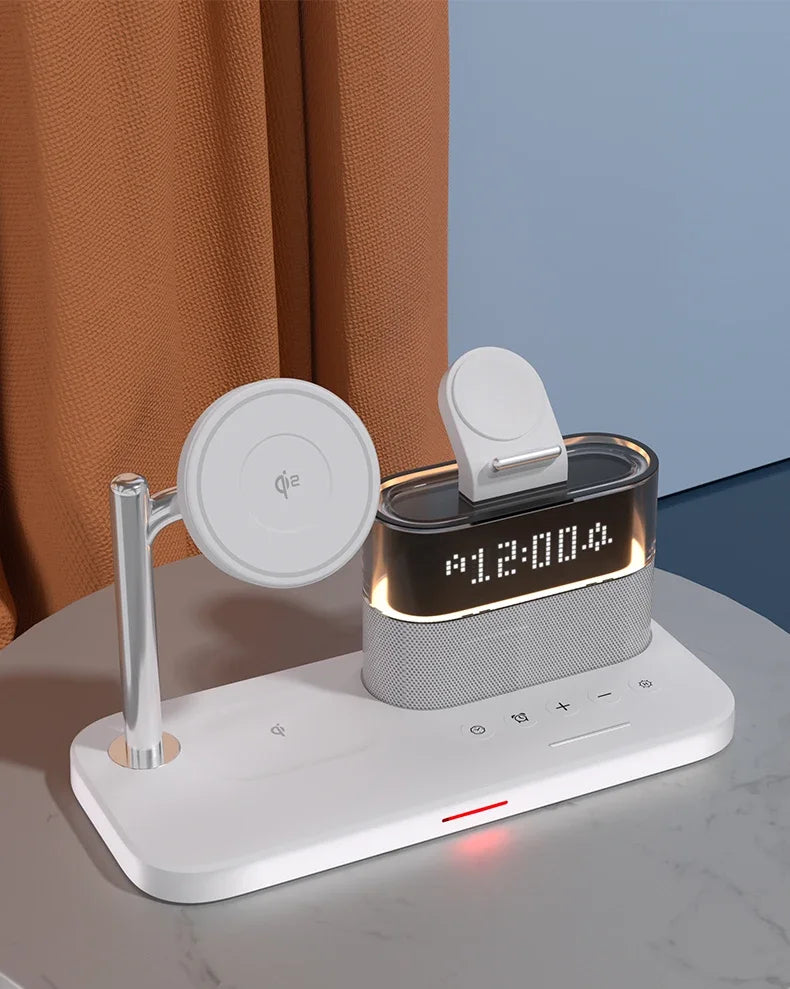 Qi2 5 In 1 Magnetic Wireless Charger Stand LED Night Light Alarm Clock for Samsung iPhone IWatch Airpods Fast Charging Station