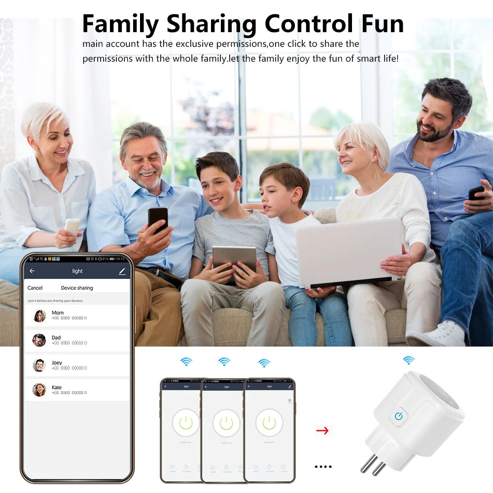 Tuya WiFi Smart Plug 16A/20A EU Smart Socket With Power Monitoring Timing Function Smart Life APP Voice Control Via Alexa Google