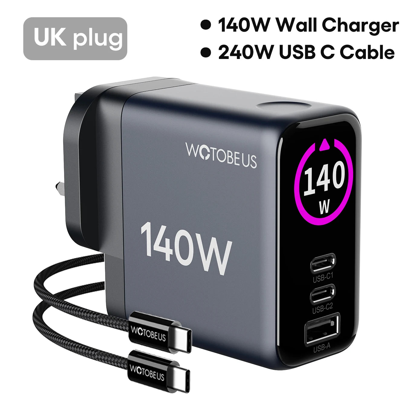 140W GaN USB-C Wall Charger 3-Port Power Meter,PD3.1 140W PD100W PPS 65W 45W QC5 for MacBook Pro iPhone 17 16 Galaxy S25