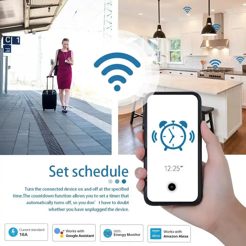 Tuya WiFi Smart Plug 16A/20A EU Smart Socket With Power Monitoring Timing Function Smart Life APP Voice Control Via Alexa Google