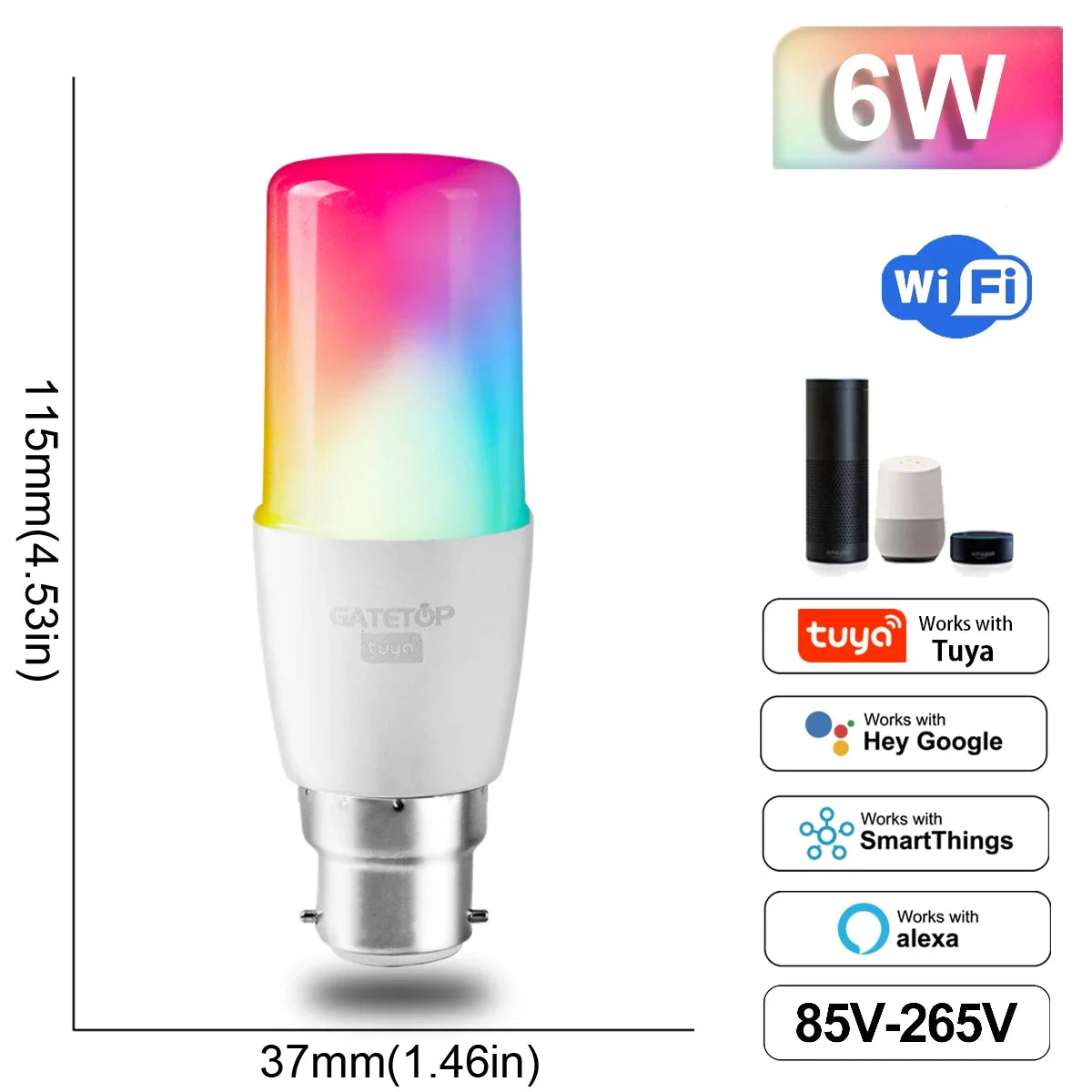 Dimmable Tuya Rgb Smart Bulb Gu10 C37 A60 T37 E14 E27 B22 Light Wifi Led Magic Lamp AC85V-265V Work With Alexa Google Home