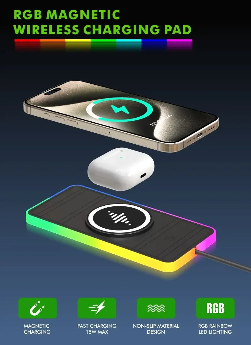 30W Magnetic Car Wireless Charger Pad RGB Light Non-Slip Car Charger for iPhone 17 16 Samsung Xiaomi Airprods Fast Charging