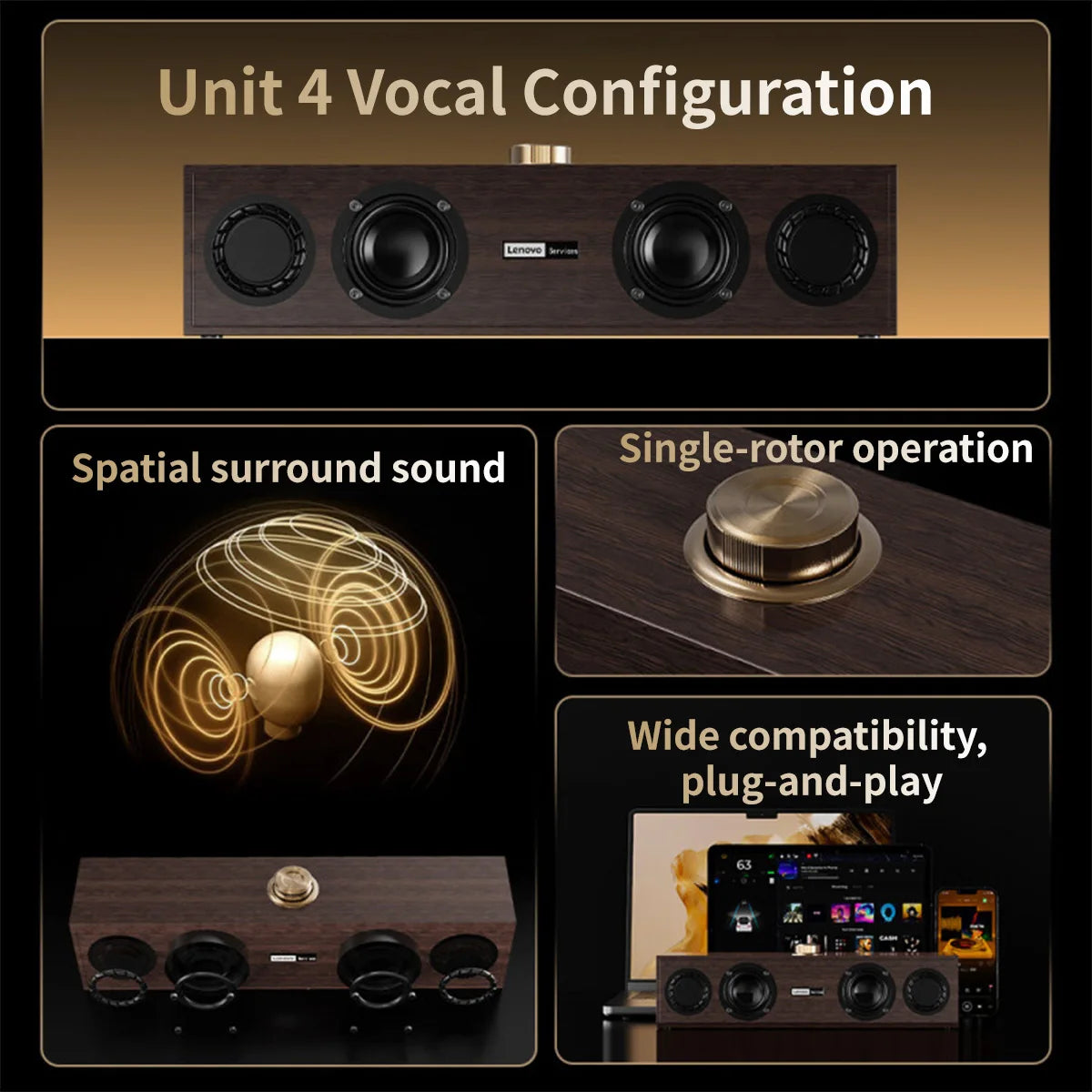 Lenovo C02 Multimedia Speaker Bluetooth Speaker Wired/Bluetooth Dual-Mode Speaker Retro Speaker Universal for Tv, Computer, and Mobile Phone Subwoofer