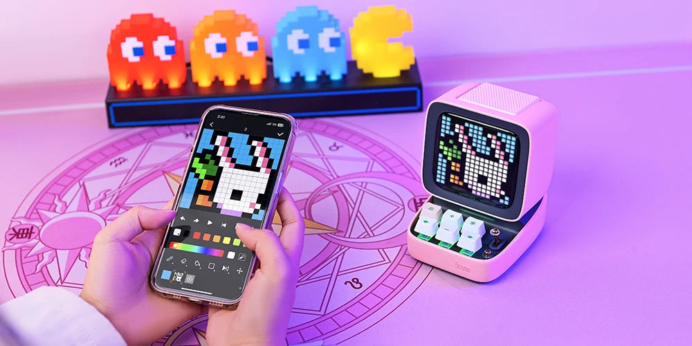 Divoom Ditoo-Pro Retro Pixel Art Bluetooth Portable Speaker Alarm Clock DIY LED Display Board, Cute Gift Home Light Decoration