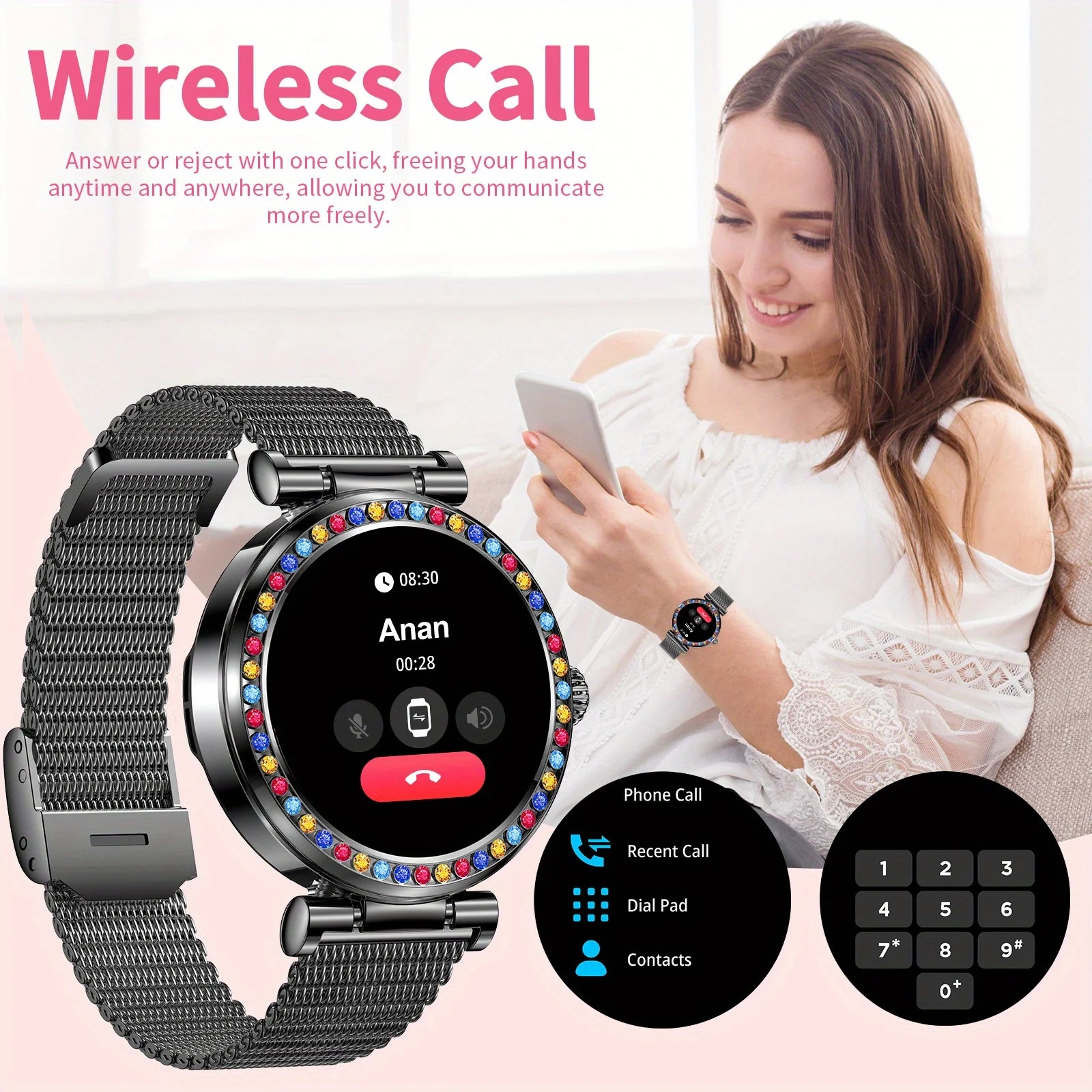 Woman Smart Watch,call Notification and Rejection,  Pedometers, Music Playback, for Women Gift