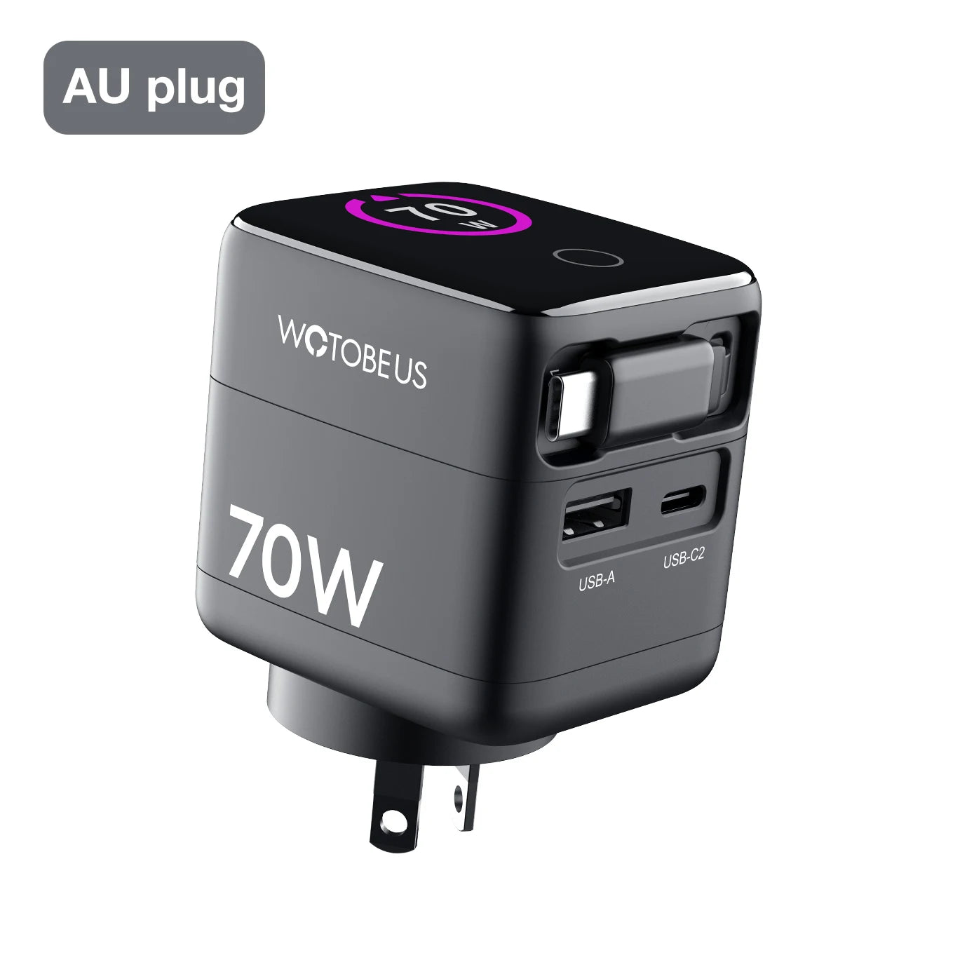 70W GaN USB-C Charger With Retractable Cable Power Adapter 65W PPS 45W Fast Charging for iPhone 17 Galaxy MacBook iPad