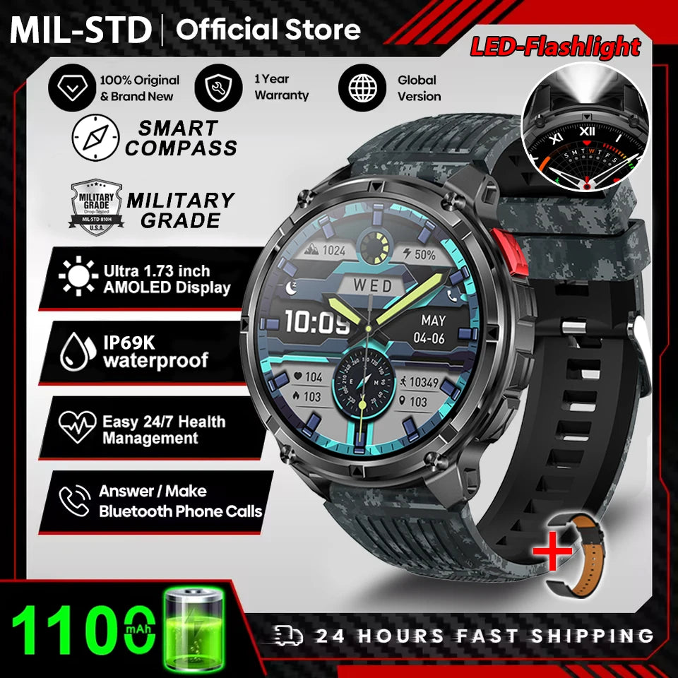 2026 New T-Rex3 Pro 1100mAh Battery Smart Watch GPS path 5ATM Waterproof Sports Run tracker Outdoors Compass Military Smartwatch