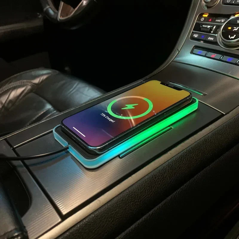 Car 100W Wireless Charger Pad ON/OFF RGB Anti Slip Base Phone Holder for iPhone 16-12 Samsung Xiaomi AirPods Pro 2 Fast Charging