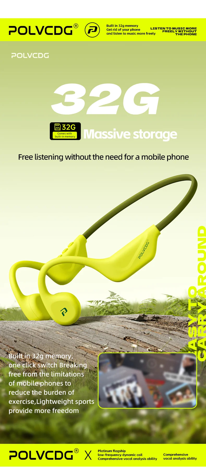 POLVCDG X1 Bone Conduction Cycling Earphones 32GB Memory Bluetooth 5.4 Open Running Headset Sports Technology 2025 Model