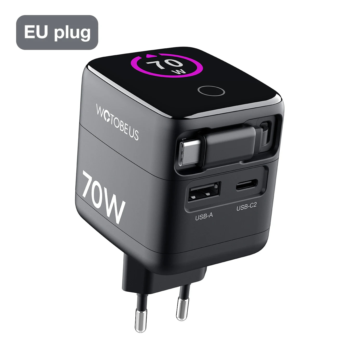70W GaN USB-C Charger With Retractable Cable Power Adapter 65W PPS 45W Fast Charging for iPhone 17 Galaxy MacBook iPad