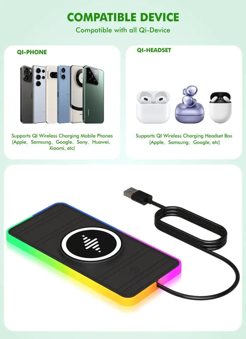 30W Magnetic Car Wireless Charger Pad RGB Light Non-Slip Car Charger for iPhone 17 16 Samsung Xiaomi Airprods Fast Charging