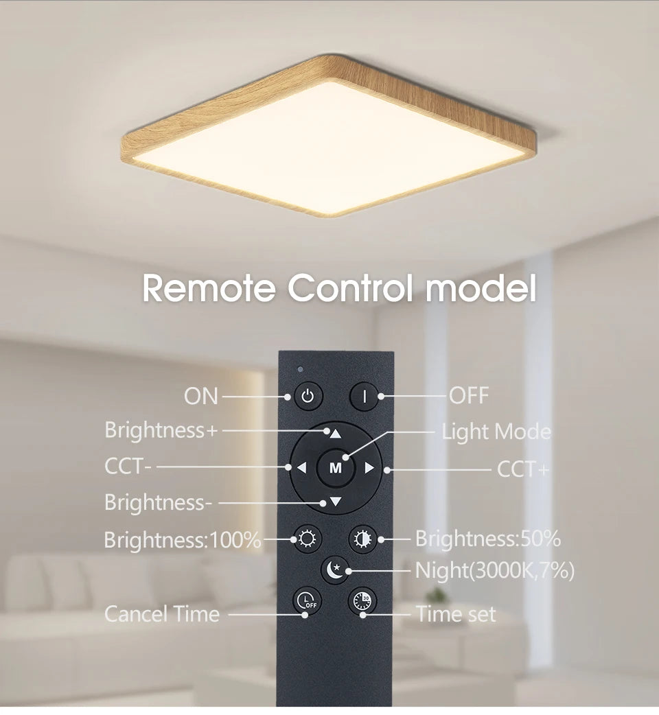 MARPOU Tuya Smart LED Ceiling Lamp Wood Grain App Voice Control Alexa/Google Remote Control Square Ceiling Lights Living Room