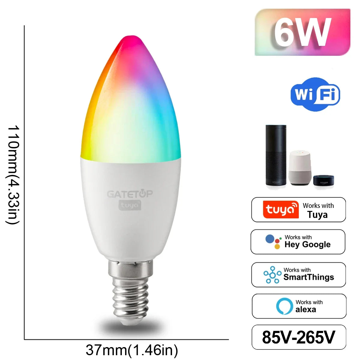 Dimmable Tuya Rgb Smart Bulb Gu10 C37 A60 T37 E14 E27 B22 Light Wifi Led Magic Lamp AC85V-265V Work With Alexa Google Home