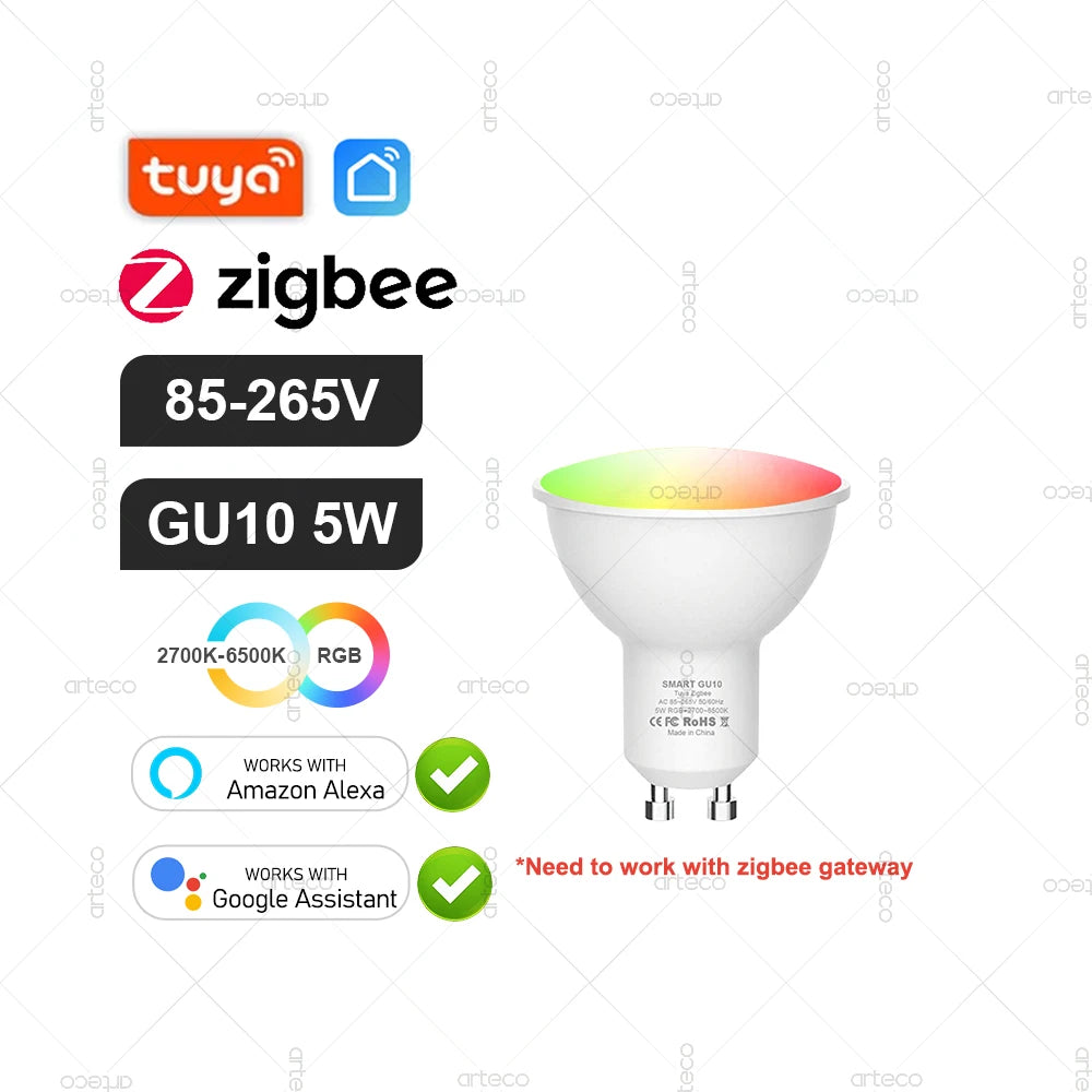 Tuya E27 GU10 E14 Bulb WiFi Zigbee Bluetooth,Dimmable Smart LED Lamp 2700-6500K RGBCW,LED Light Bulb Work With Alexa Google Home