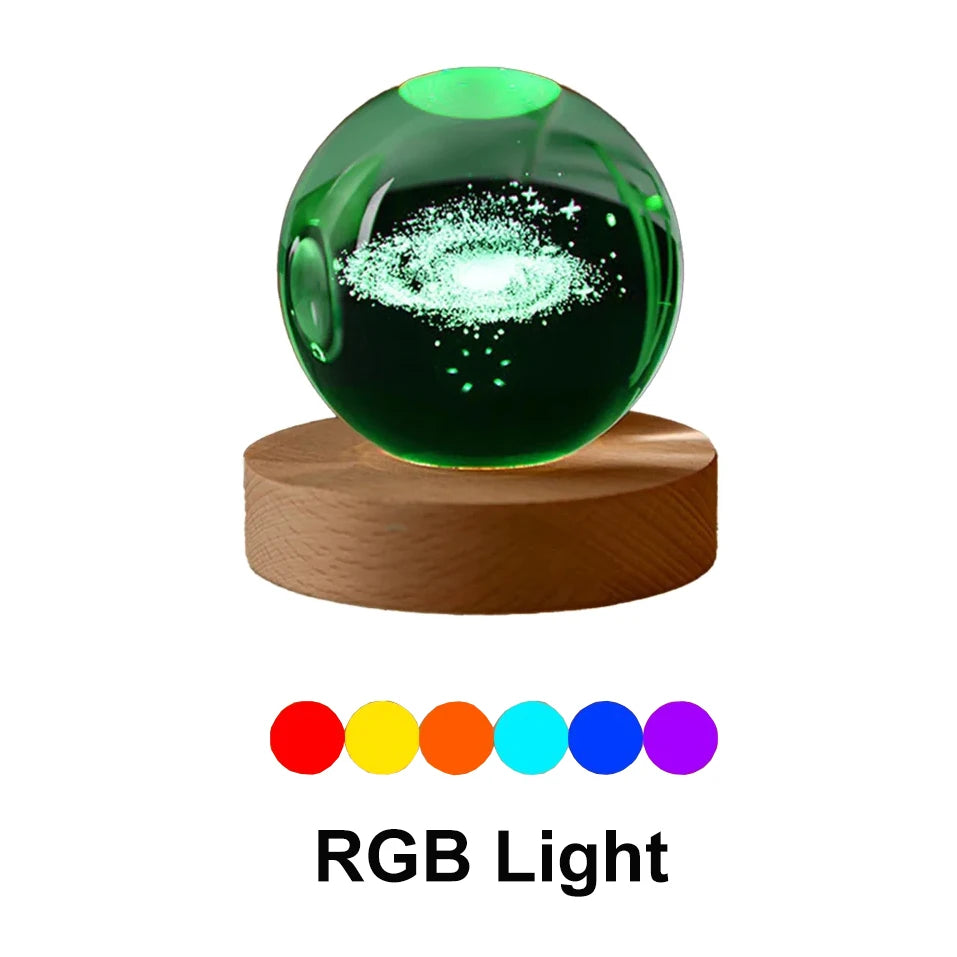 6cm Bedside RGB Lamp Solar Theme Cosmos Series Crystal Ball Night Lights Milky Way Moon Small Ornaments for Desk Creative Gift