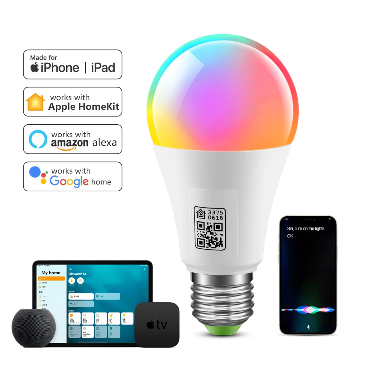 MFi Certified Homekit LED Smart WiFi Light Bulb Siri Voice APP Control RGBCW Night Lamp For Apple HomeKit App Alexa Google Home