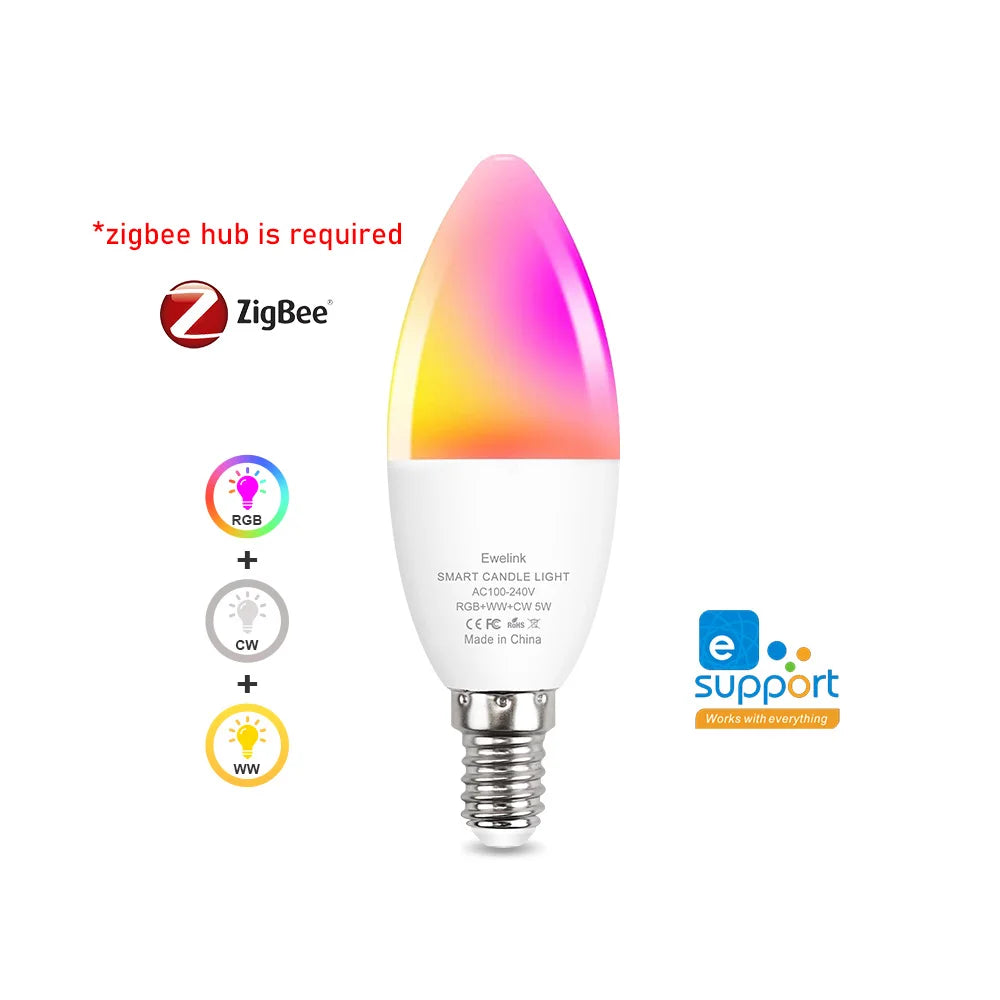 Ewelink E14 Smart Wifi Led Light Bulb Zigbee RGBCW Candle Lamp Works With Alexa Amazon Google Home Yandex Alice Smartthings