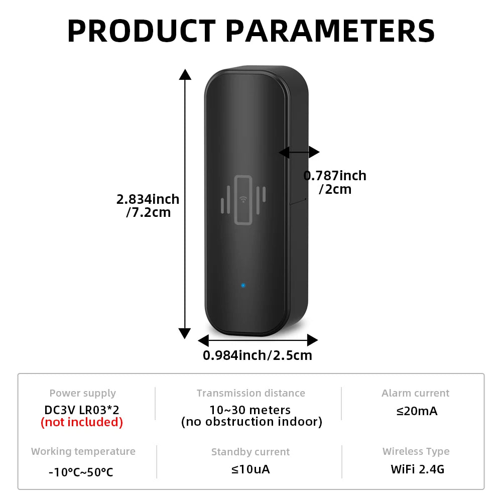 WiFi or Zigbee Vibration Sensor Home Security Protection Tuya Smart Life App Real-time Remote Shock Alarm with Black Color