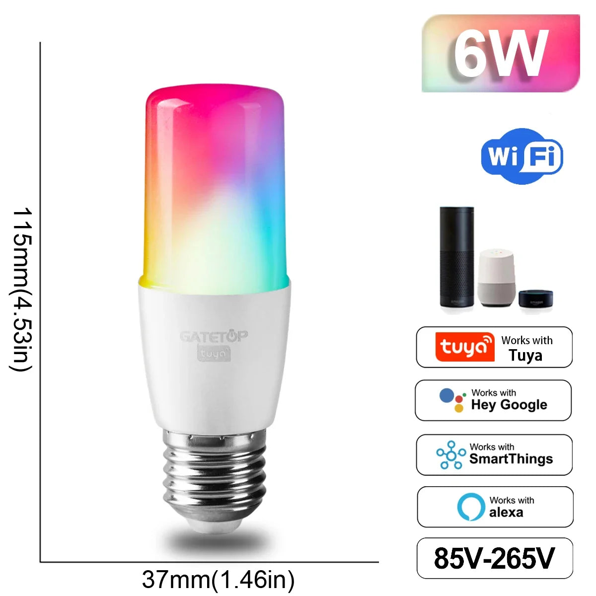 Dimmable Tuya Rgb Smart Bulb Gu10 C37 A60 T37 E14 E27 B22 Light Wifi Led Magic Lamp AC85V-265V Work With Alexa Google Home
