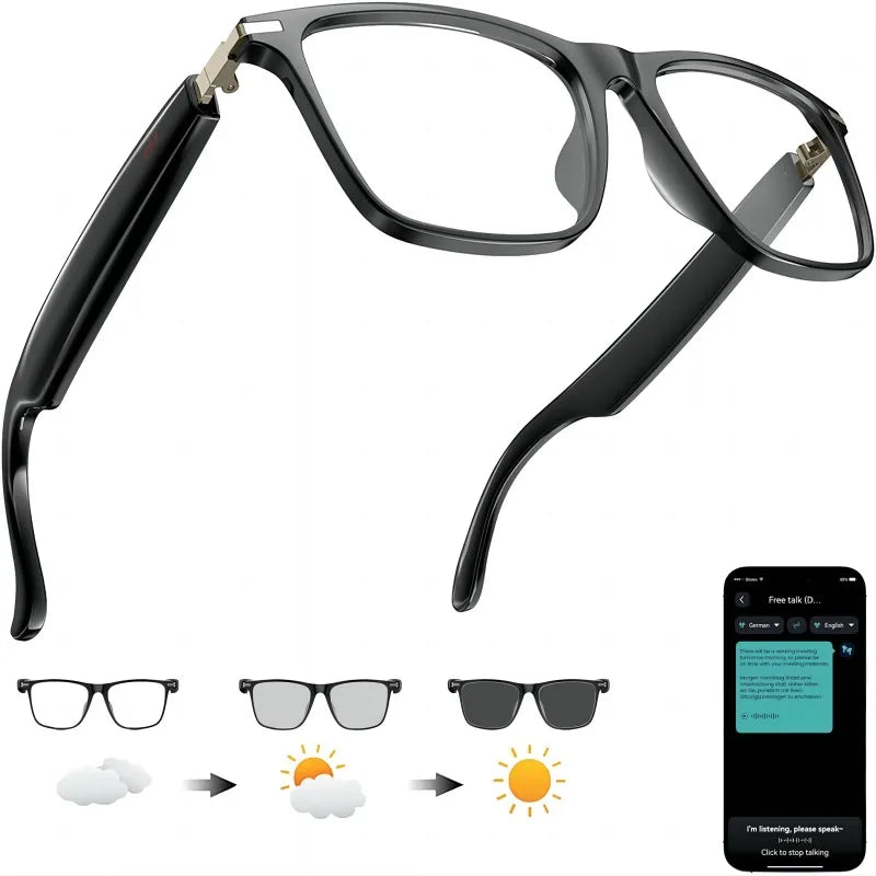 AI Translation Smart Glasses with photochromic lenses, support 160+ languages real-time translation