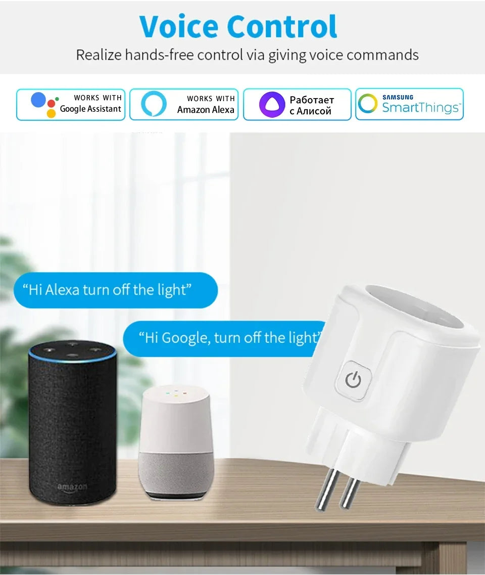 Tuya Smart Socket EU WiFi Smart Plug 16A AC100-240V with Power Monitoring Outlet Alexa Google Home Voice Control Smart Life APP