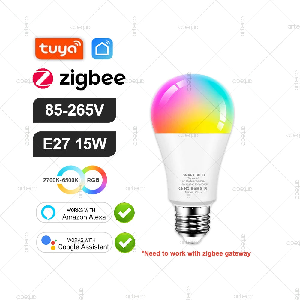 Tuya E27 GU10 E14 Bulb WiFi Zigbee Bluetooth,Dimmable Smart LED Lamp 2700-6500K RGBCW,LED Light Bulb Work With Alexa Google Home