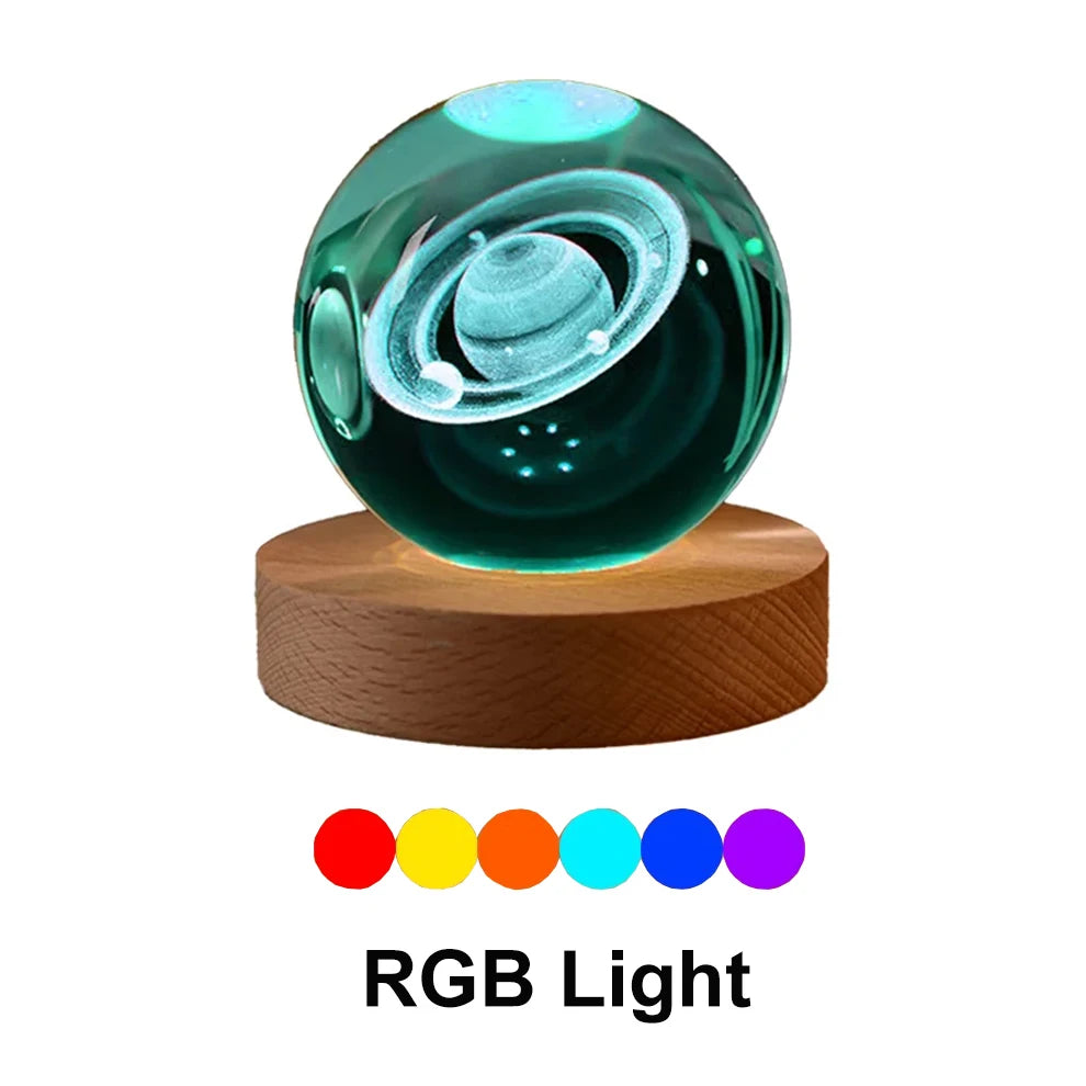 6cm Bedside RGB Lamp Solar Theme Cosmos Series Crystal Ball Night Lights Milky Way Moon Small Ornaments for Desk Creative Gift