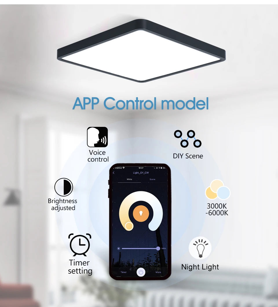 MARPOU Tuya Smart LED Ceiling Lamp Wood Grain App Voice Control Alexa/Google Remote Control Square Ceiling Lights Living Room
