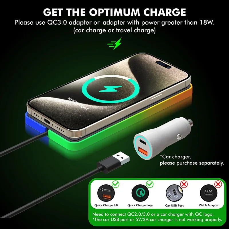30W Magnetic Car Wireless Charger Pad RGB Light Non-Slip Car Charger for iPhone 17 16 Samsung Xiaomi Airprods Fast Charging