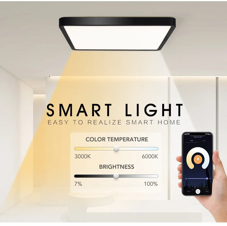 MARPOU Tuya Smart LED Ceiling Lamp Wood Grain App Voice Control Alexa/Google Remote Control Square Ceiling Lights Living Room