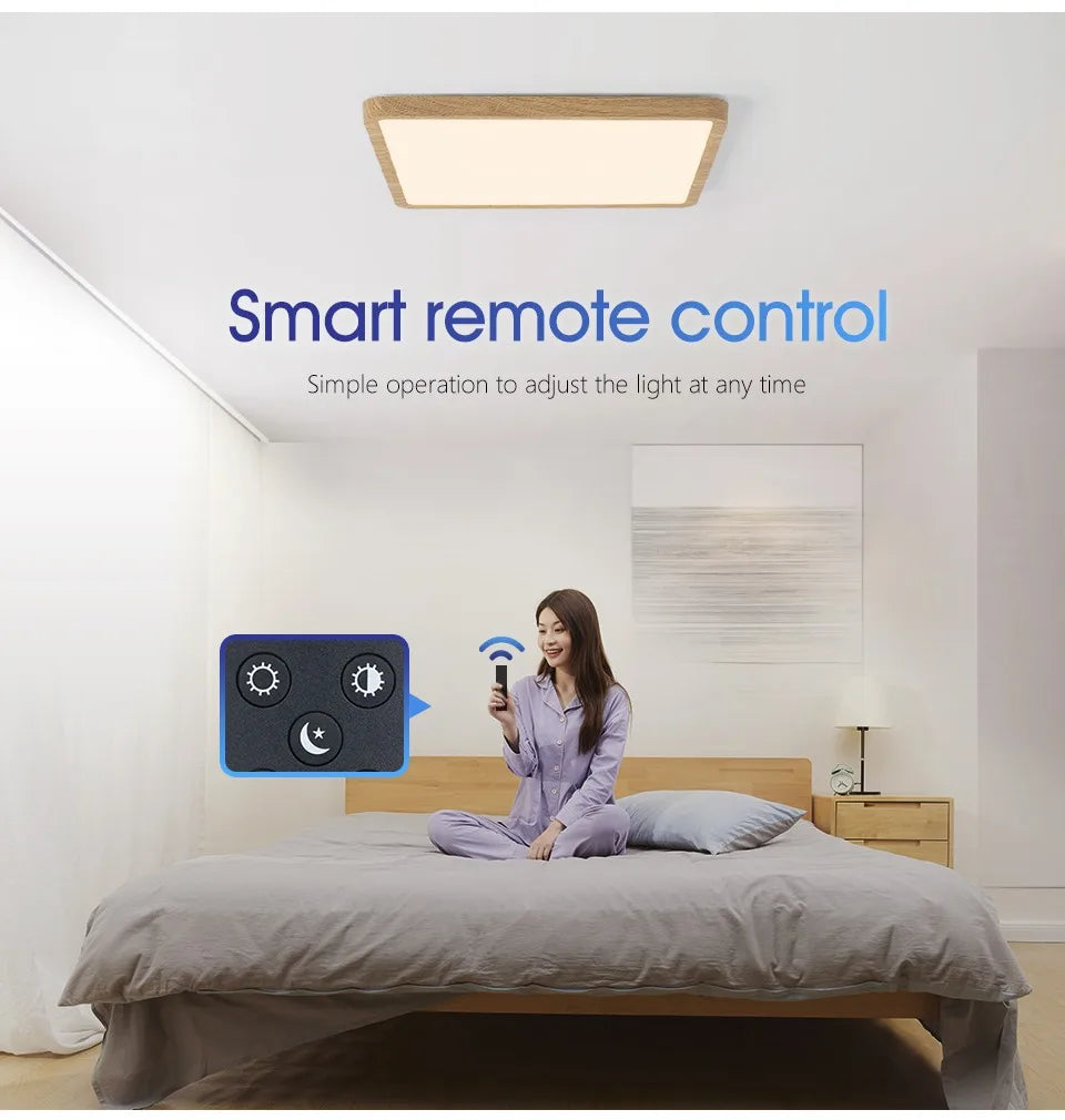 MARPOU Tuya Smart LED Ceiling Lamp Wood Grain App Voice Control Alexa/Google Remote Control Square Ceiling Lights Living Room