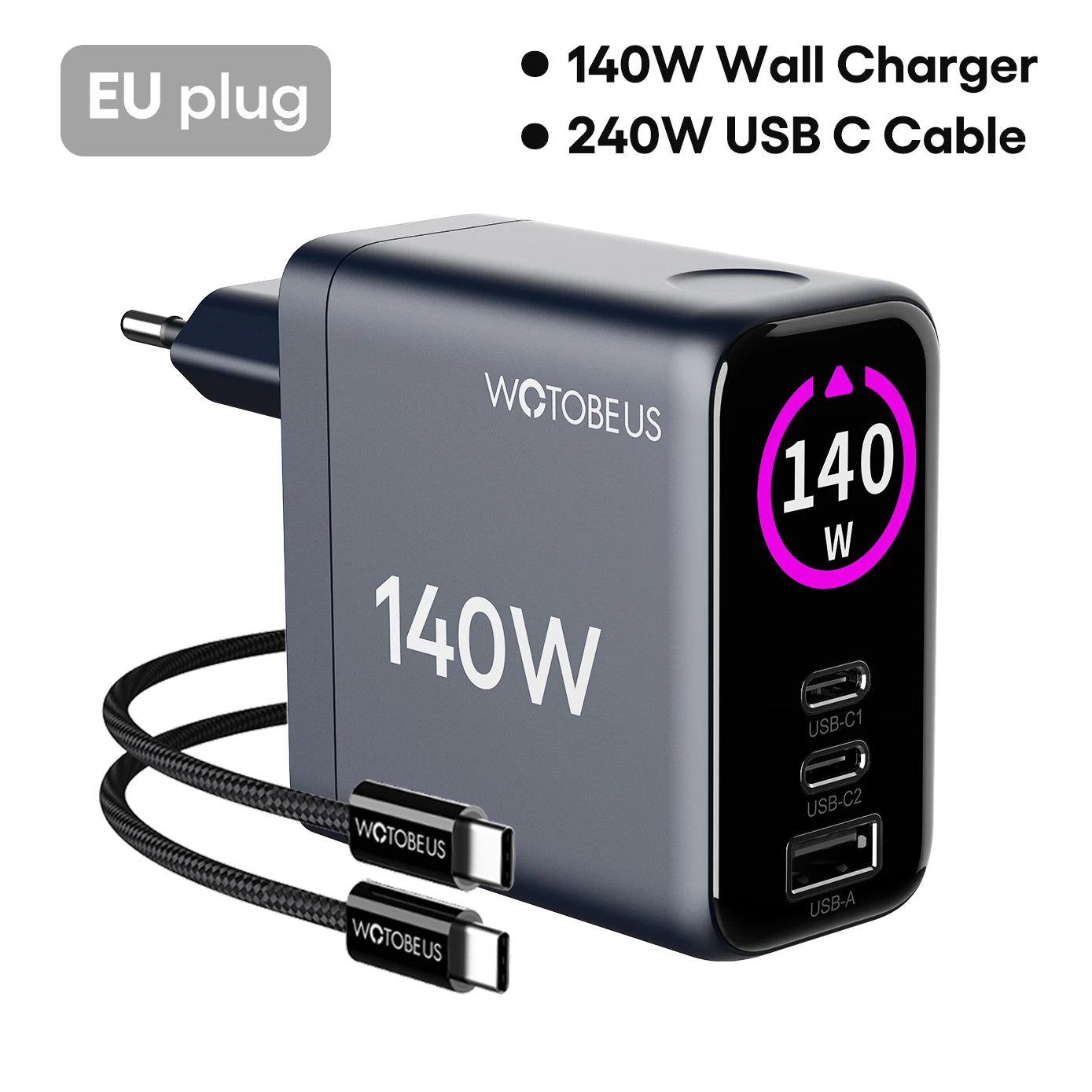 140W GaN USB-C Wall Charger 3-Port Power Meter,PD3.1 140W PD100W PPS 65W 45W QC5 for MacBook Pro iPhone 17 16 Galaxy S25