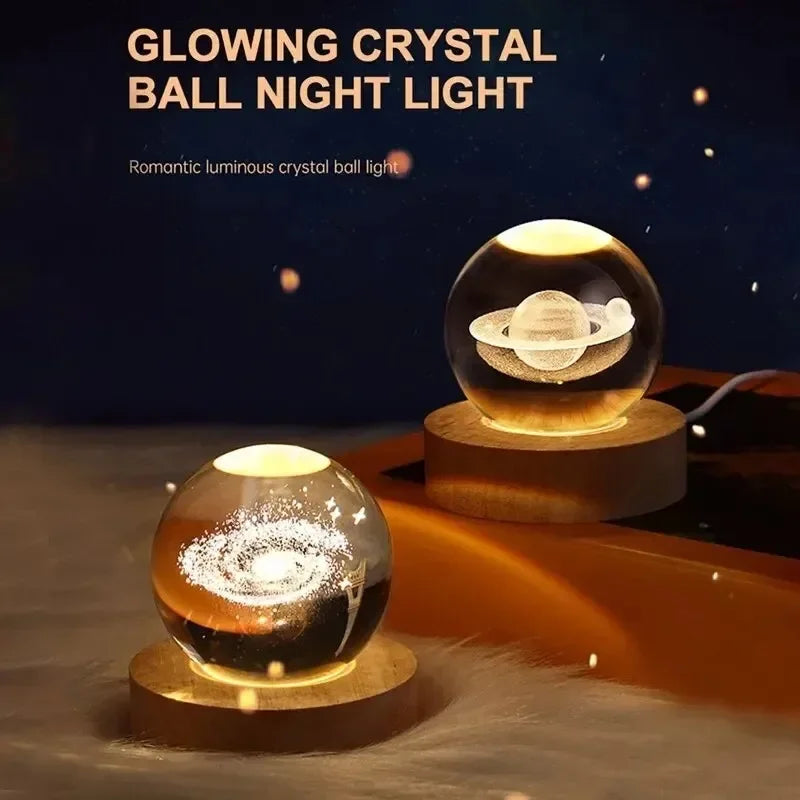 6cm Bedside RGB Lamp Solar Theme Cosmos Series Crystal Ball Night Lights Milky Way Moon Small Ornaments for Desk Creative Gift
