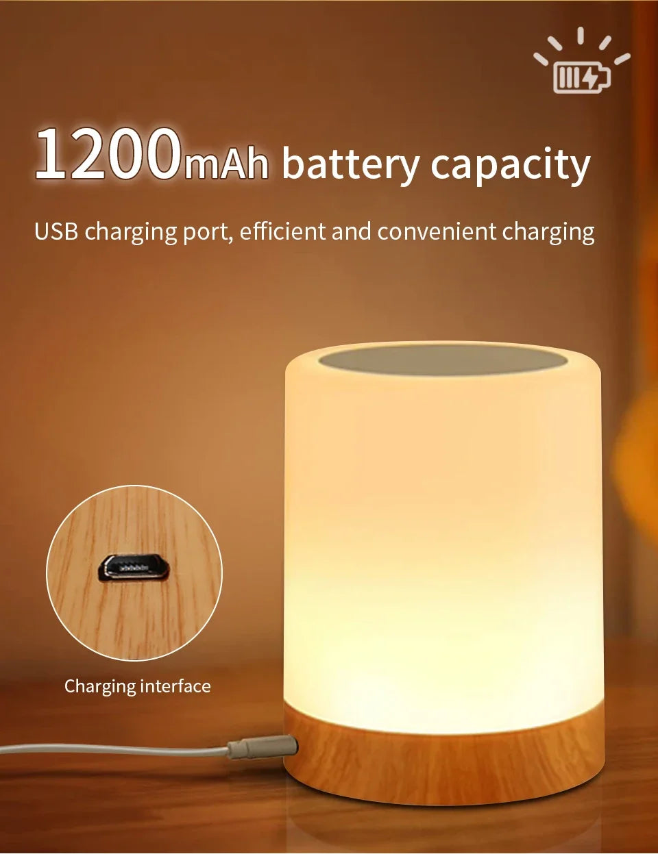 Touch Bedside Table Lamp RGB USB Rechargeable Night Light NightStand Desk Lamp Bedroom Decoration Kids Gift Dining Table Light