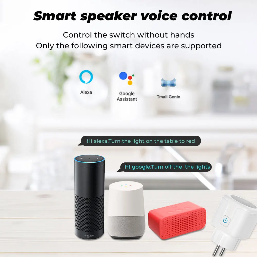 Tuya WiFi Smart Plug 16A/20A EU Smart Socket With Power Monitoring Timing Function Smart Life APP Voice Control Via Alexa Google