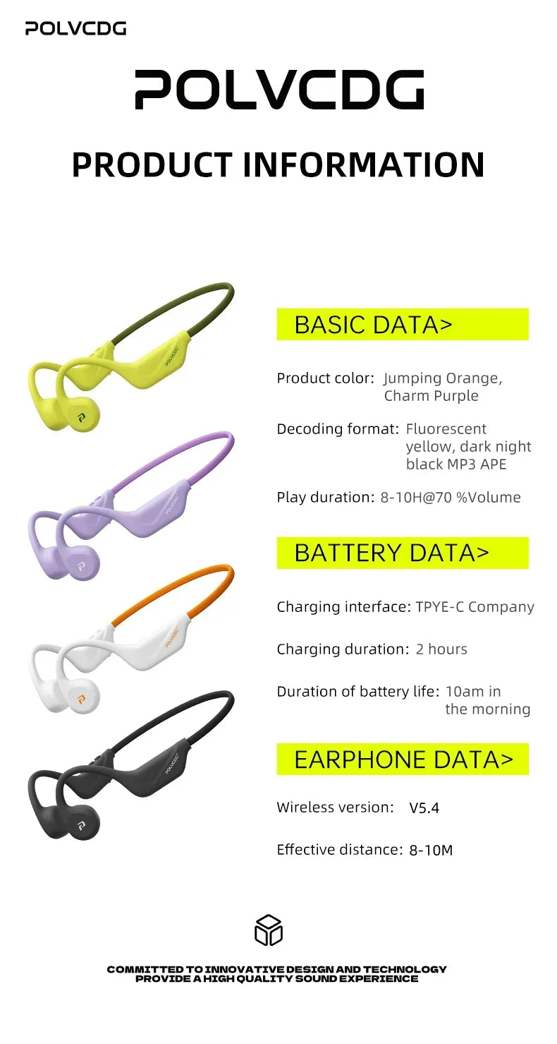 POLVCDG X1 Bone Conduction Cycling Earphones 32GB Memory Bluetooth 5.4 Open Running Headset Sports Technology 2025 Model