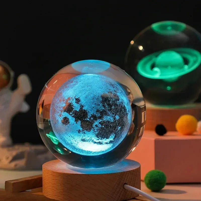 6cm Bedside RGB Lamp Solar Theme Cosmos Series Crystal Ball Night Lights Milky Way Moon Small Ornaments for Desk Creative Gift