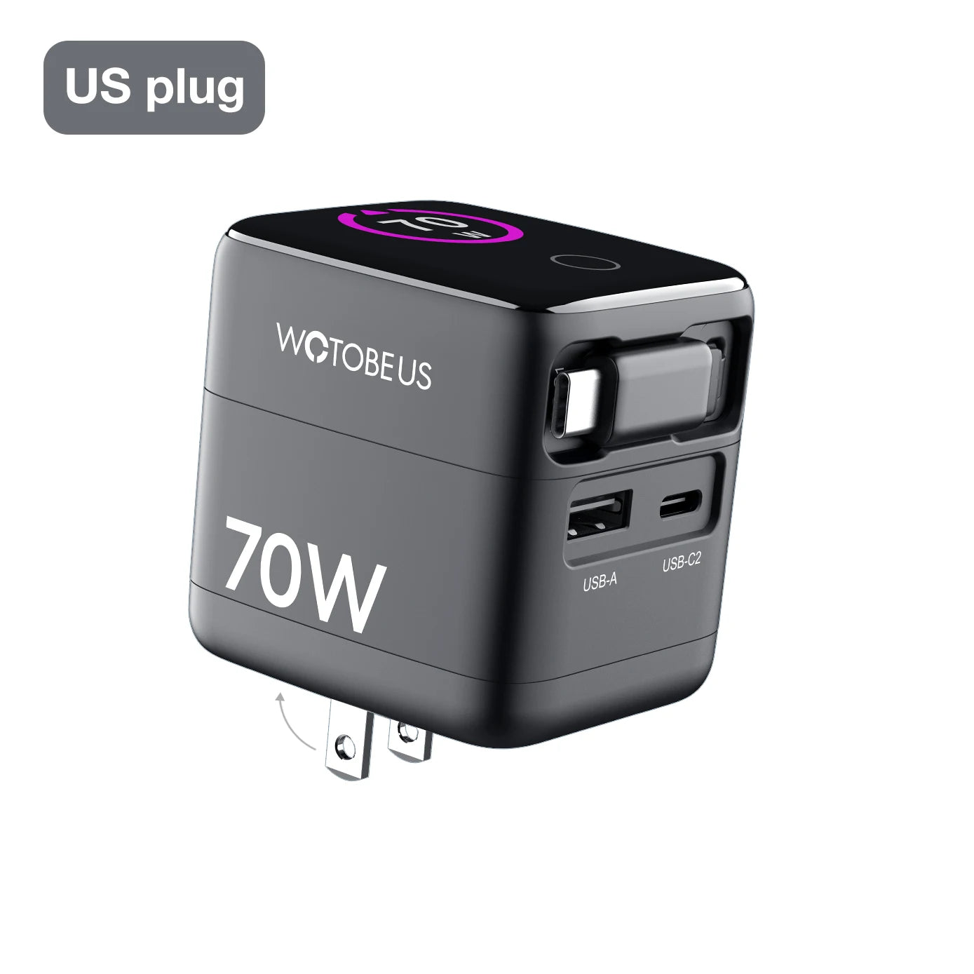 70W GaN USB-C Charger With Retractable Cable Power Adapter 65W PPS 45W Fast Charging for iPhone 17 Galaxy MacBook iPad