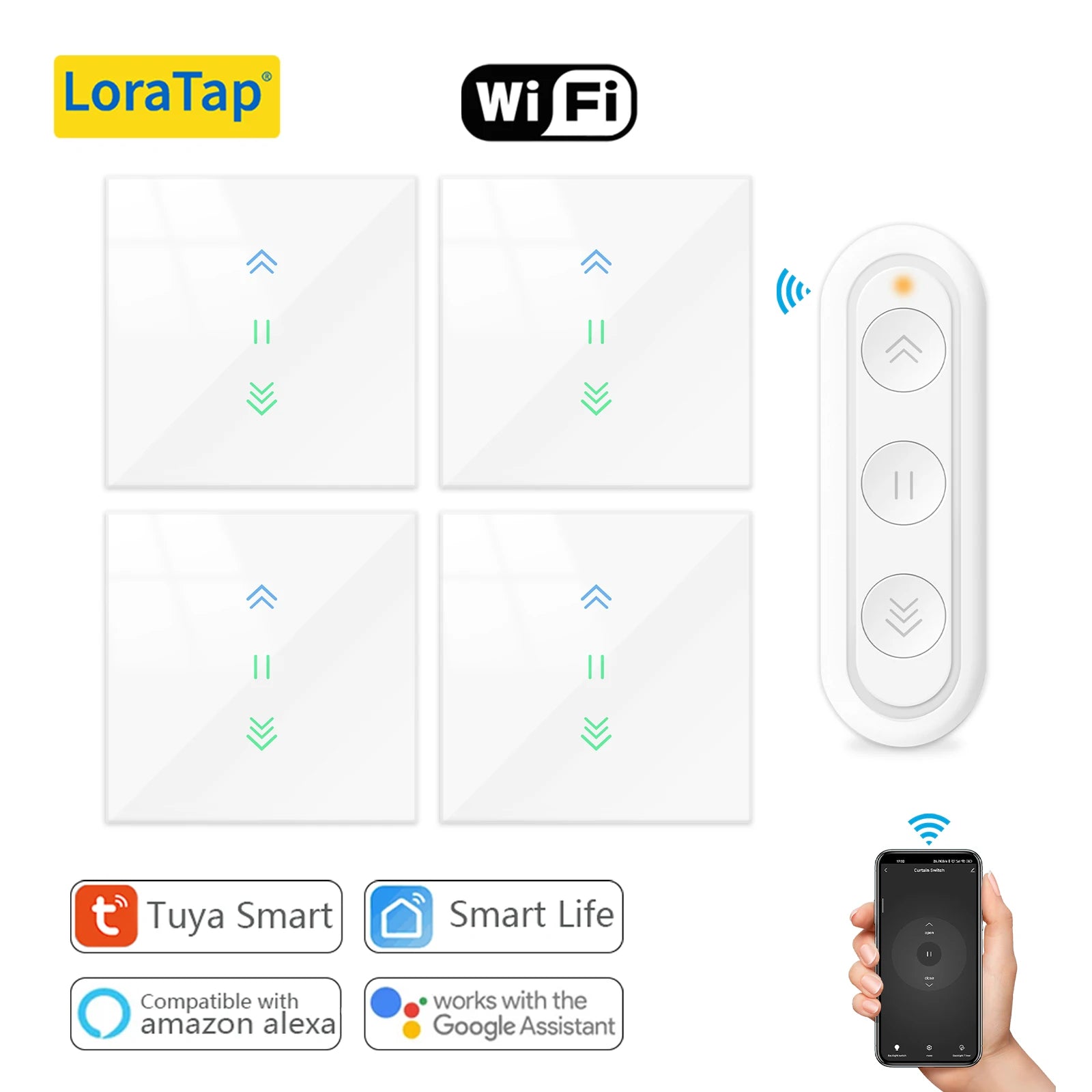 LoraTap Curtain Roller Shutter WiFi Blinds Switch Backlight Tubular Motor Tuya Smart Life App Google Home Alexa Echo
