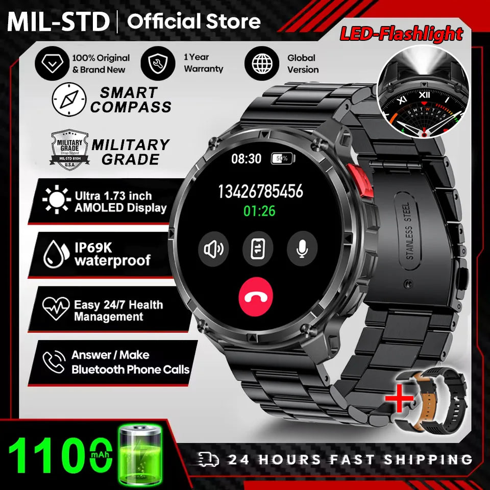 2026 New T-Rex3 Pro 1100mAh Battery Smart Watch GPS path 5ATM Waterproof Sports Run tracker Outdoors Compass Military Smartwatch
