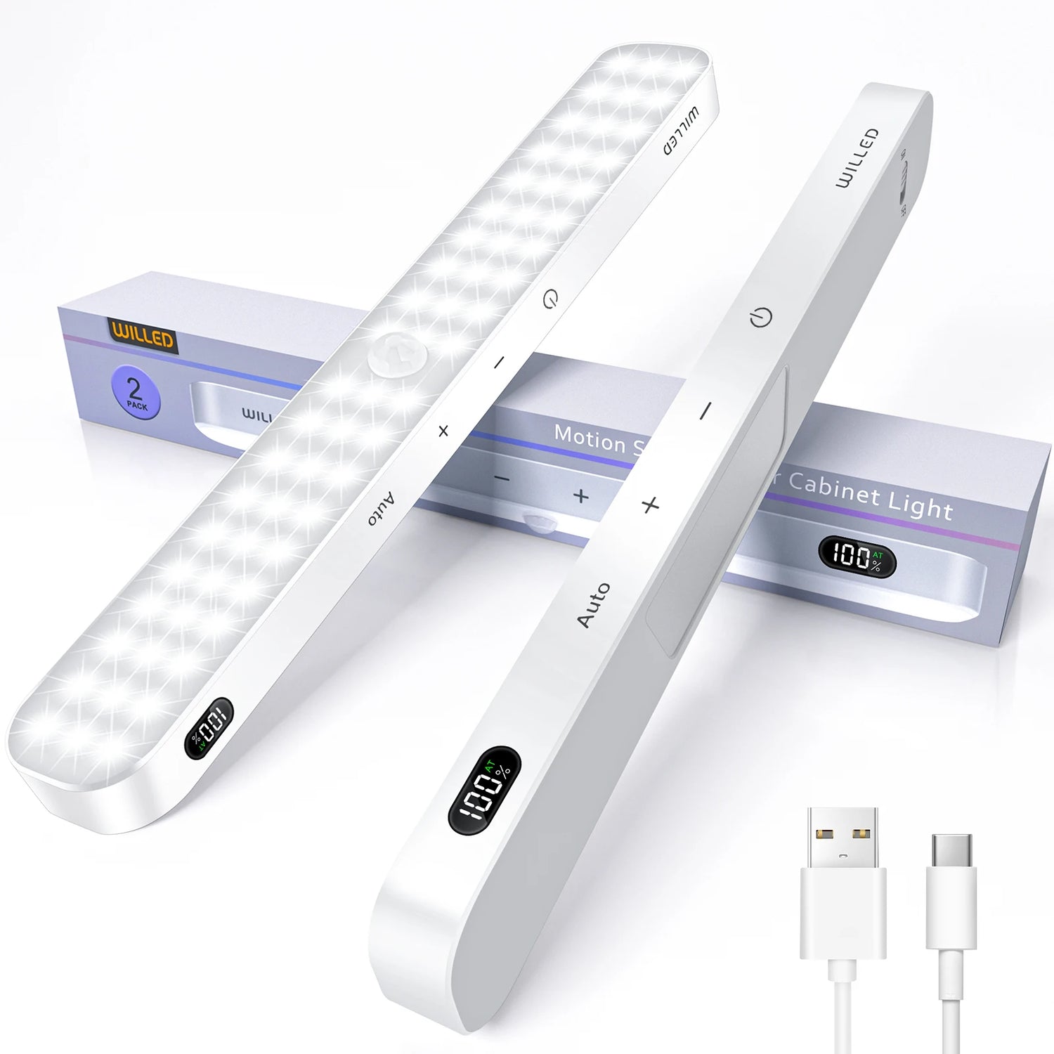 Motion Sensor Cabinet Light Battery Display 60 LED Touch Light Bar Wireless Rechargeable Battery Night Light