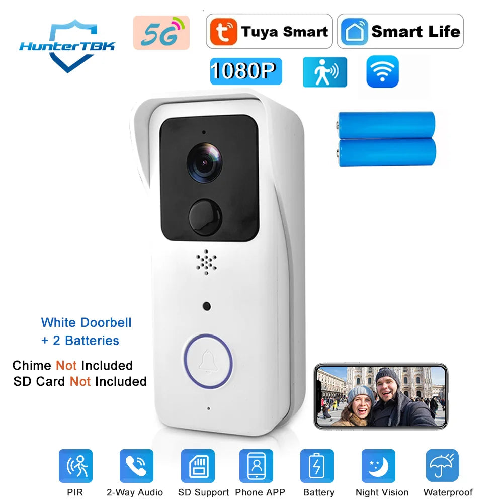 5G 2.4G WiFi Video Doorbell 1080P Tuya Smart Outdoor Wireless Intercom Waterproof Wireless Camera Ringing Bell