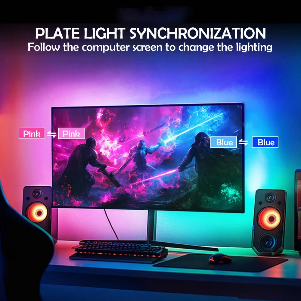 RGB Gaming Light Sync Strip Screen Backlight with Smart APP Control Ambient Lighting DIY Color Modes Computer Game Room